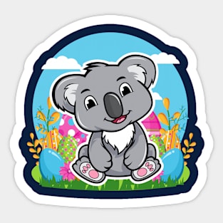 Happy Baby Koala with Colorful Easter Eggs Sticker